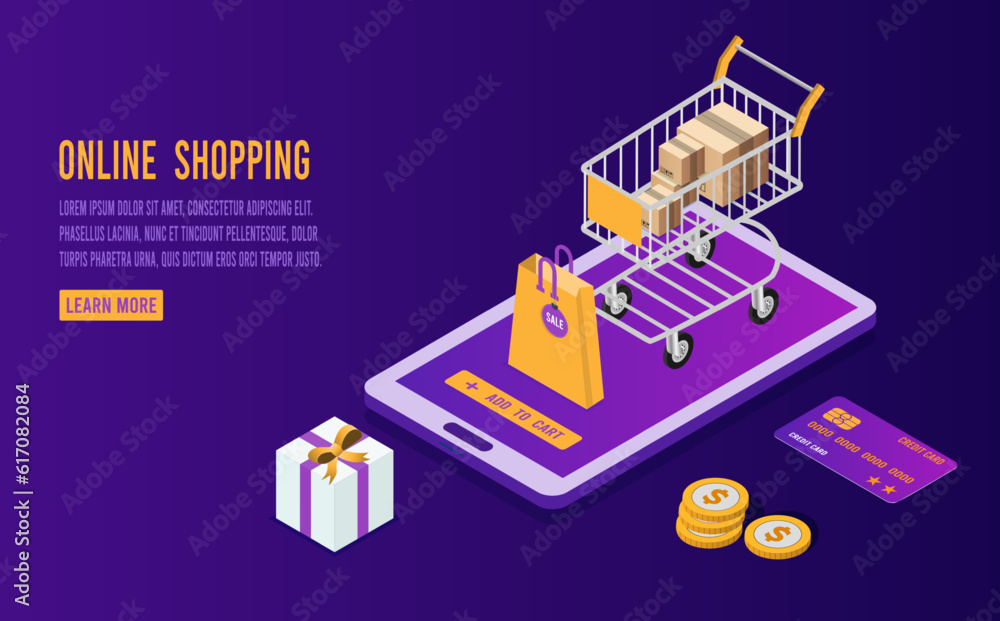 Shopping online process on smartphone.
