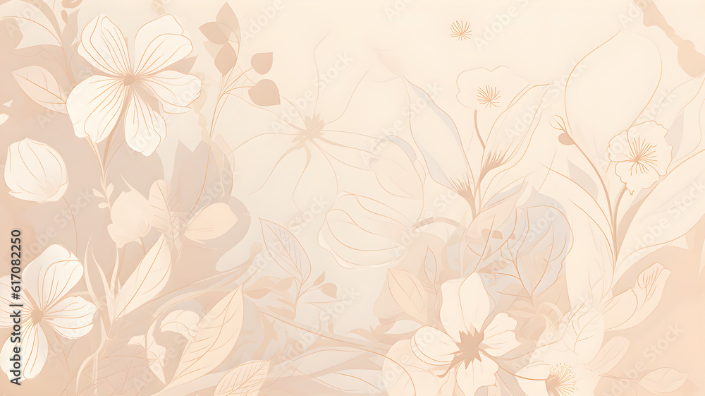 Fantasy flowers gentle beige background, copy space,