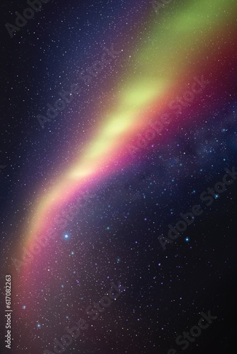 Milky Way, starry sky. Bright polar lights. Colorful aurora borealis