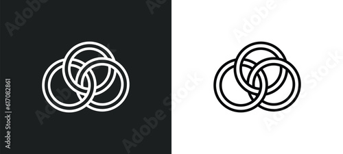 interlocking rings line icon in white and black colors. interlocking rings flat vector icon from interlocking rings collection for web, mobile apps and ui.