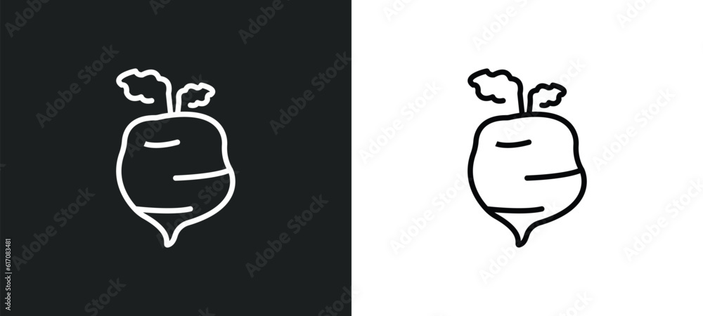 radishes line icon in white and black colors. radishes flat vector icon from radishes collection for web, mobile apps and ui.