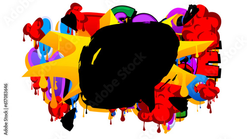 Multicolored Graffiti speech bubble isolated on white background. Abstract modern colorful street art decoration backdrop performed in urban painting style.