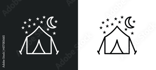 night camping line icon in white and black colors. night camping flat vector icon from night camping collection for web, mobile apps and ui.