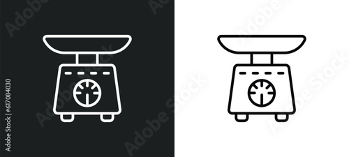 scale balanced tool line icon in white and black colors. scale balanced tool flat vector icon from scale balanced tool collection for web, mobile apps and ui.