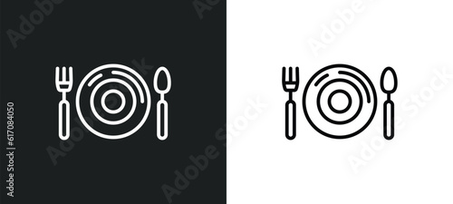 plate and utensils line icon in white and black colors. plate and utensils flat vector icon from plate utensils collection for web, mobile apps ui.