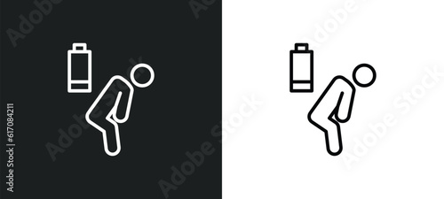 exhausted human line icon in white and black colors. exhausted human flat vector icon from exhausted human collection for web, mobile apps and ui.