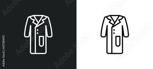 lab coat line icon in white and black colors. lab coat flat vector icon from lab coat collection for web, mobile apps and ui.