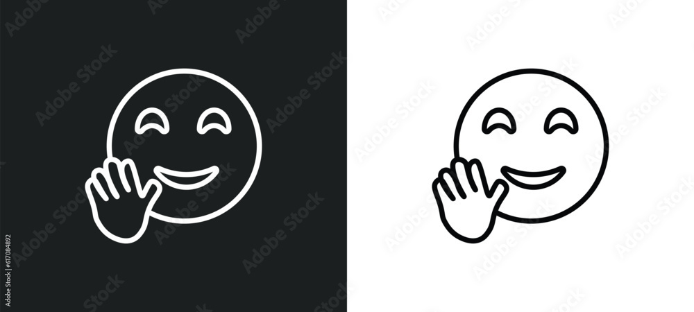 hello emoji line icon in white and black colors. hello emoji flat vector icon from hello emoji collection for web, mobile apps and ui. hello emoji line icon in white and black colors. hello emoji flat vector icon from hello emoji collection for web, mobile apps and ui.