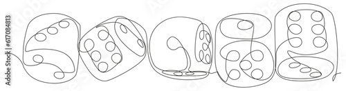 One continuous line of Dices. Thin Line Illustration vector concept. Contour Drawing Creative ideas.