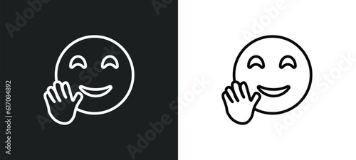 hello emoji line icon in white and black colors. hello emoji flat vector icon from hello emoji collection for web, mobile apps and ui.