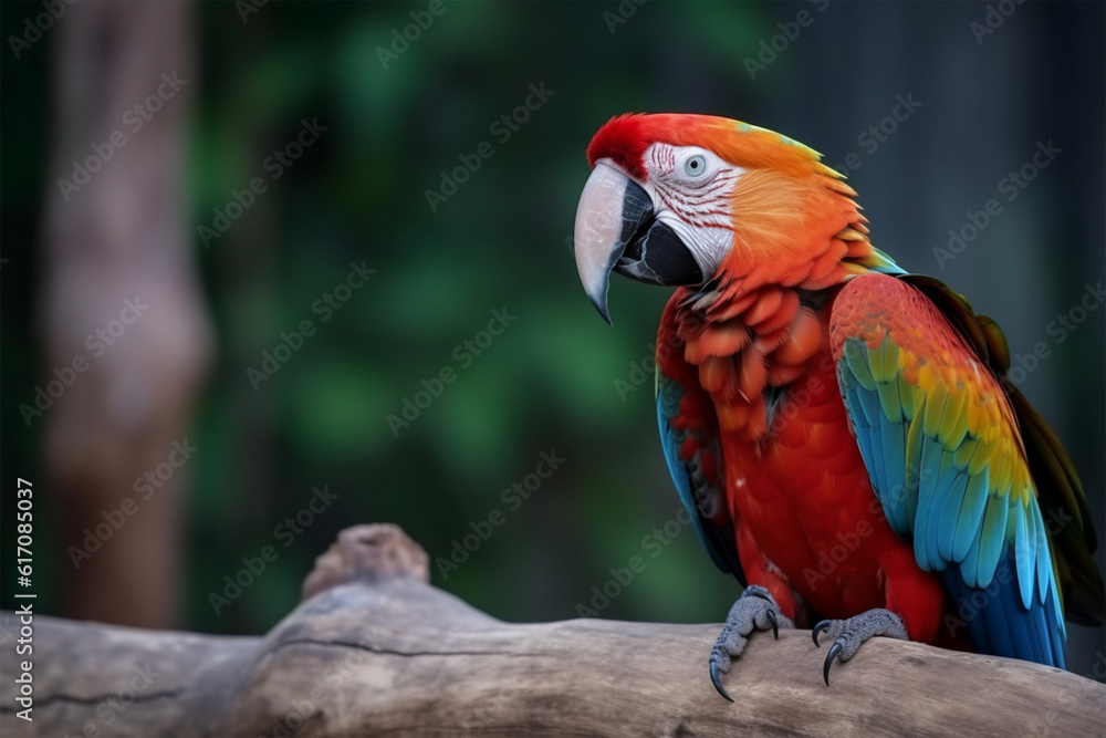 Generative AI.
a beautiful macaw bird on a tree branch