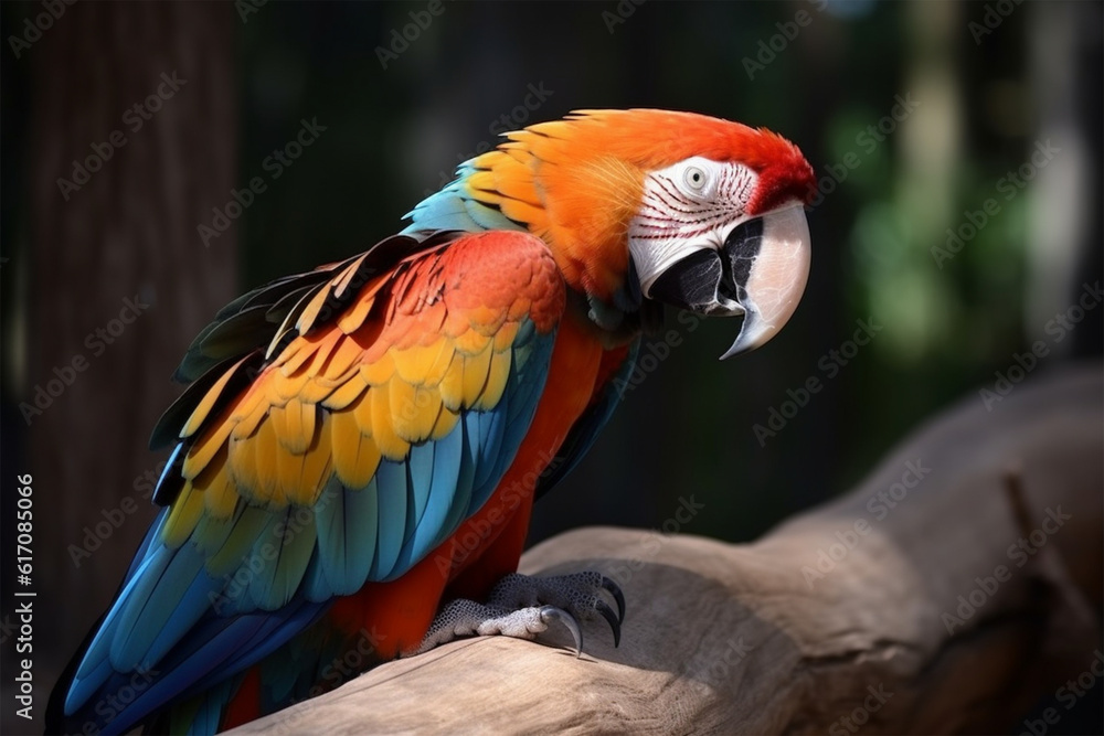 Generative AI.
a beautiful macaw bird on a tree branch