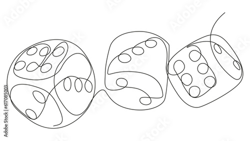 One continuous line of Dices. Thin Line Illustration vector concept. Contour Drawing Creative ideas.