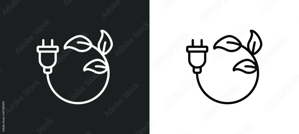 eco plug line icon in white and black colors. eco plug flat vector icon from eco plug collection for web, mobile apps and ui.