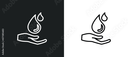 raindrop on a hand line icon in white and black colors. raindrop on a hand flat vector icon from raindrop on a hand collection for web  mobile apps and ui.