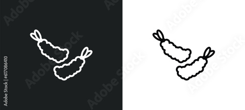 fried shrimp line icon in white and black colors. fried shrimp flat vector icon from fried shrimp collection for web, mobile apps and ui.