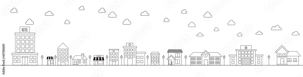 city landscape drawing outline black white monochrome