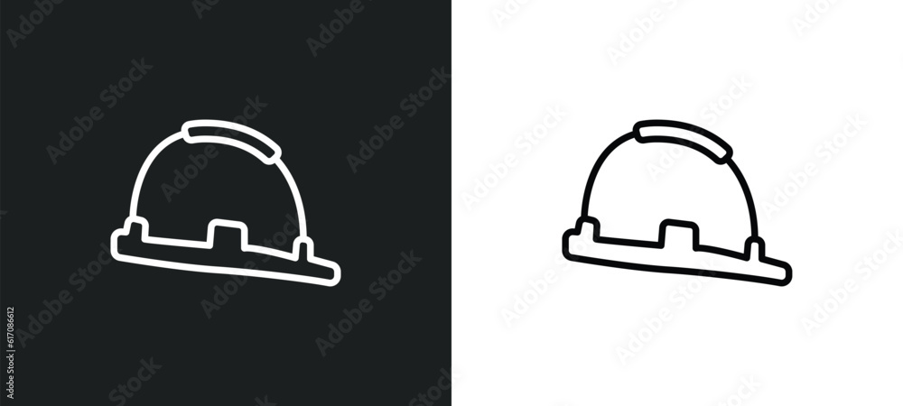 safety helmet line icon in white and black colors. safety helmet flat vector icon from safety helmet collection for web, mobile apps and ui. safety helmet line icon in white and black colors. safety helmet flat vector icon from safety helmet collection for web, mobile apps and ui.