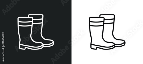rubber boots line icon in white and black colors. rubber boots flat vector icon from rubber boots collection for web, mobile apps and ui.