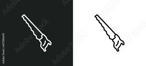 hand saw line icon in white and black colors. hand saw flat vector icon from hand saw collection for web, mobile apps and ui.