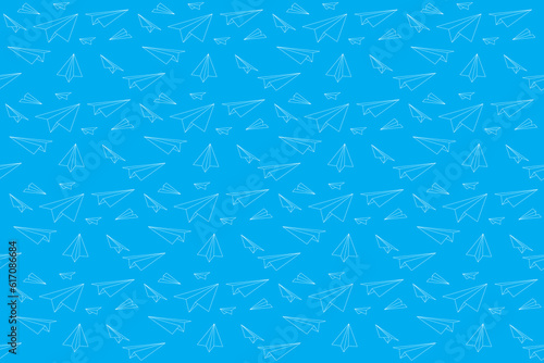 Illustration abstract out line of paper airplane on blue background.