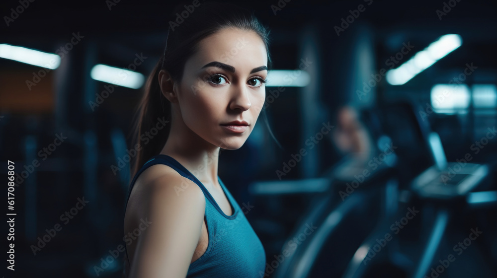Focused Female Athlete Training in the Gym. Generative AI