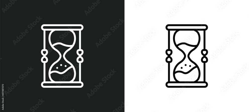 hourglass countdown line icon in white and black colors. hourglass countdown flat vector icon from hourglass countdown collection for web, mobile apps and ui. hourglass countdown line icon in white and black colors. hourglass countdown flat vector icon from hourglass countdown collection for web, mobile apps and ui.