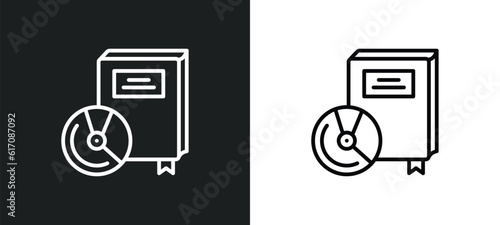 book with dvd line icon in white and black colors. book with dvd flat vector icon from book with dvd collection for web, mobile apps and ui.