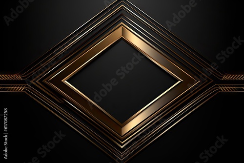 Abstract Square gold Icon Design with Copy Space on Black Background. Generative AI illustrations