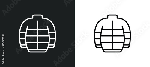 puffer jacket line icon in white and black colors. puffer jacket flat vector icon from puffer jacket collection for web, mobile apps and ui.
