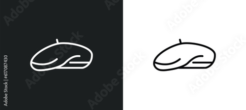 beret line icon in white and black colors. beret flat vector icon from beret collection for web, mobile apps and ui.