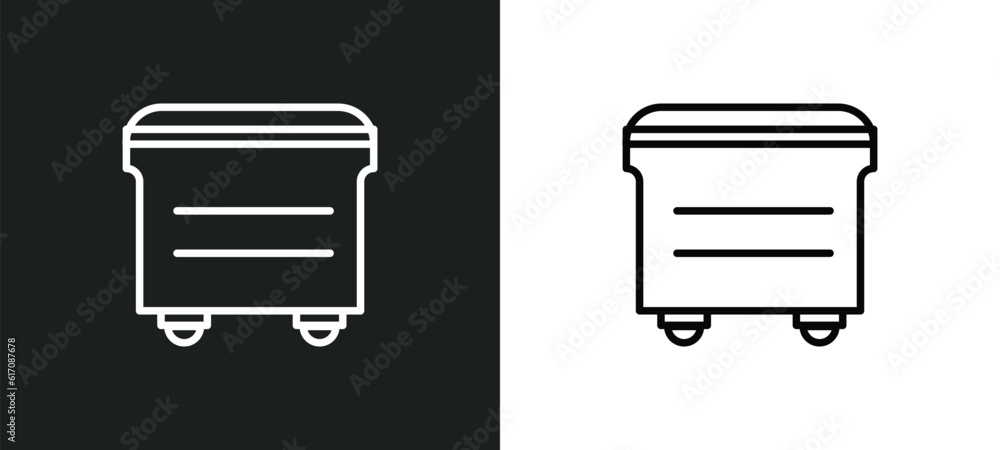 dumpster line icon in white and black colors. dumpster flat vector icon from dumpster collection for web, mobile apps and ui. dumpster line icon in white and black colors. dumpster flat vector icon from dumpster collection for web, mobile apps and ui.