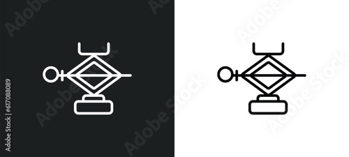 car jack line icon in white and black colors. car jack flat vector icon from car jack collection for web, mobile apps and ui.
