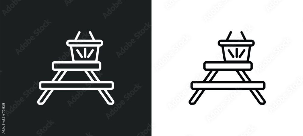 camp table line icon in white and black colors. camp table flat vector icon from camp table collection for web, mobile apps and ui. camp table line icon in white and black colors. camp table flat vector icon from camp table collection for web, mobile apps and ui.