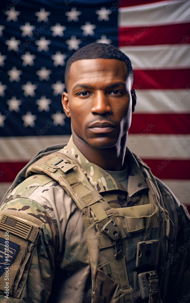 US soldier posing in front of USA flag US soldier posing in front of USA flag
