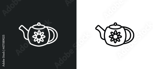 vintage teapot line icon in white and black colors. vintage teapot flat vector icon from vintage teapot collection for web, mobile apps and ui.
