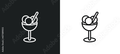 ice cream balls cup line icon in white and black colors. ice cream balls cup flat vector icon from ice cream balls cup collection for web, mobile apps and ui.