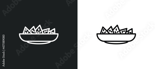 nachos plate line icon in white and black colors. nachos plate flat vector icon from nachos plate collection for web, mobile apps and ui.
