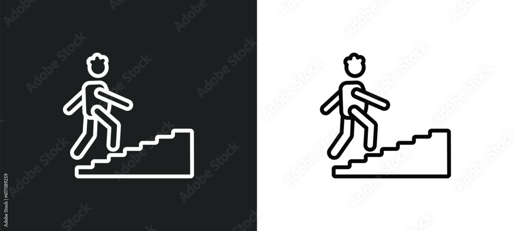 climbing stairs line icon in white and black colors. climbing stairs flat vector icon from climbing stairs collection for web, mobile apps and ui. climbing stairs line icon in white and black colors. climbing stairs flat vector icon from climbing stairs collection for web, mobile apps and ui.