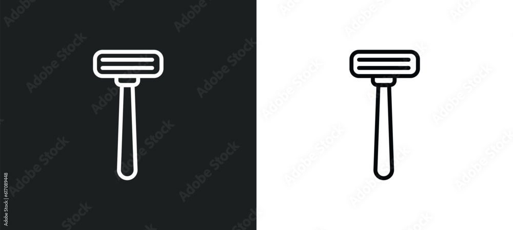 disposable razor line icon in white and black colors. disposable razor flat vector icon from disposable razor collection for web, mobile apps and ui. disposable razor line icon in white and black colors. disposable razor flat vector icon from disposable razor collection for web, mobile apps and ui.