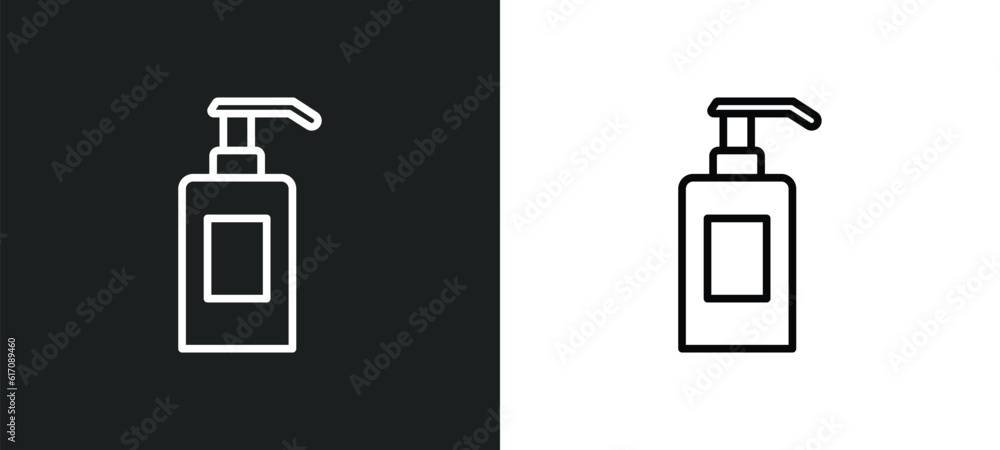 shampoo bottle line icon in white and black colors. shampoo bottle flat vector icon from shampoo bottle collection for web, mobile apps and ui. shampoo bottle line icon in white and black colors. shampoo bottle flat vector icon from shampoo bottle collection for web, mobile apps and ui.