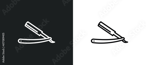straight razor line icon in white and black colors. straight razor flat vector icon from straight razor collection for web, mobile apps and ui.