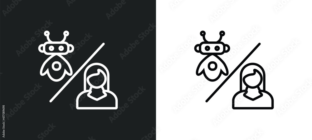 robots and humans line icon in white and black colors. robots and humans flat vector icon from robots humans collection for web, mobile apps ui. robots and humans line icon in white and black colors. robots and humans flat vector icon from robots humans collection for web, mobile apps ui.