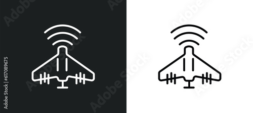 unmanned aerial vehicle line icon in white and black colors. unmanned aerial vehicle flat vector icon from unmanned aerial vehicle collection for web, mobile apps and ui.