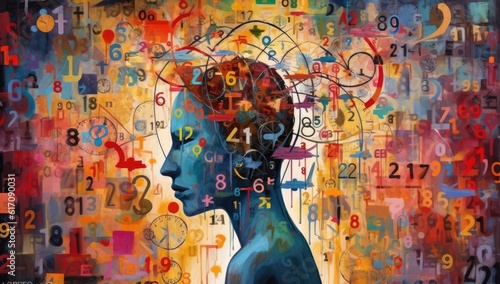 Fotografia, Obraz numbers coming out of a person's head generative AI