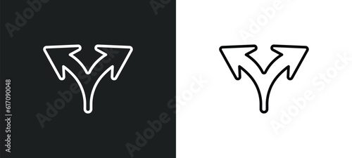 split arrows line icon in white and black colors. split arrows flat vector icon from split arrows collection for web, mobile apps and ui.