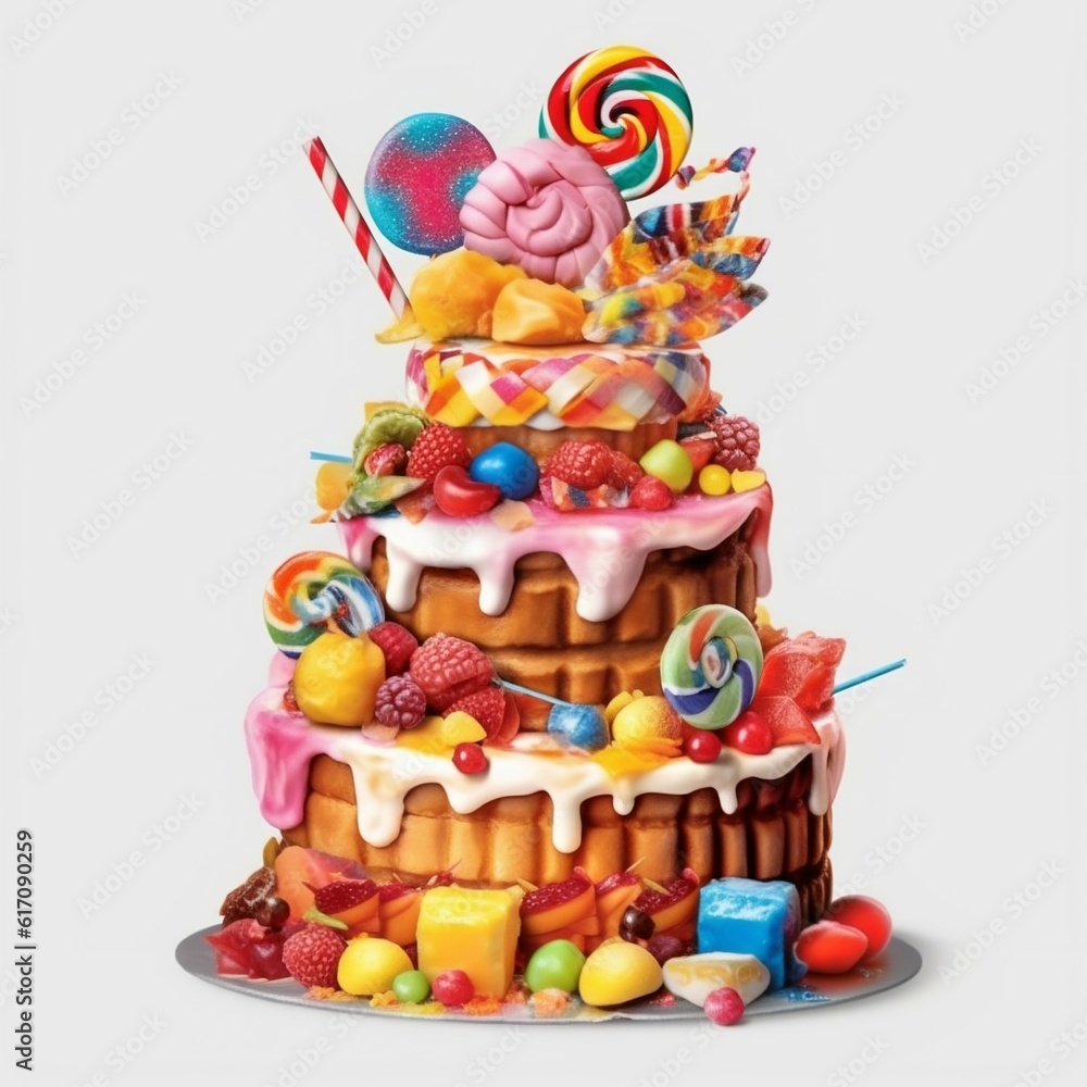 Candy Cake Illustration on White Background. Generative ai
