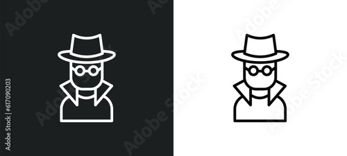 secret agent line icon in white and black colors. secret agent flat vector icon from secret agent collection for web, mobile apps and ui.