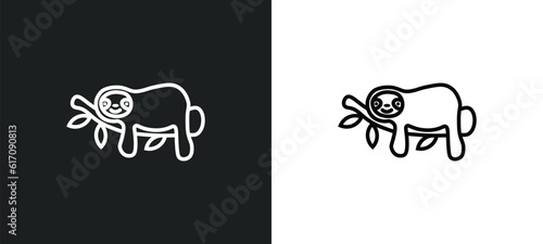 sloth line icon in white and black colors. sloth flat vector icon from sloth collection for web, mobile apps and ui.