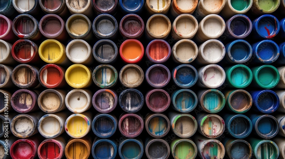 Colors in jars. Palette, artist, repair, background Colors in jars. Palette, artist, repair, background